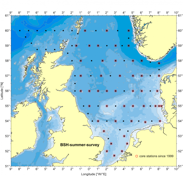 Stationsnetz der jährlichen Sommeraufnahme der Nordsee